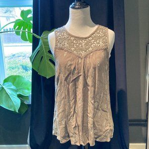 Olive Green & Gold Lace Tank, Women's L
